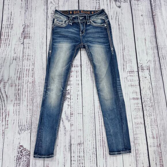 Rock Revival Celinda Ankle Skinny Jeans Size 26 Distressed Mid Rise - Picture 2 of 10